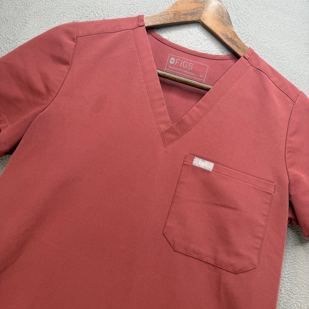 Figs Catarina Scrub Top Women XS Red Polyester Blend V-Neck Short Sleeve Medical